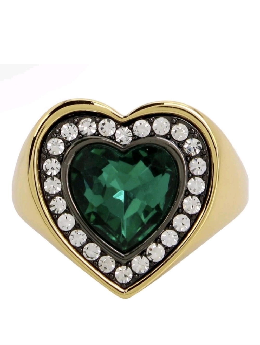 Kurt Geiger Crystal Heart Ring with Emerald Green Nwt And Box Size 7